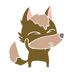 flat color style cartoon wolf whistling