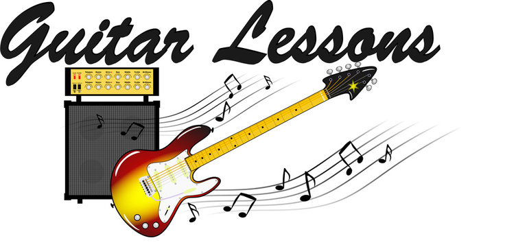 E-Gitarre mit Noten und Verstärker - Guitar Lessons