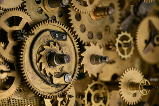 Vintage mechanism gears and cogs macro
