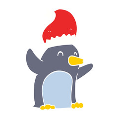 cute flat color style cartoon christmas penguin