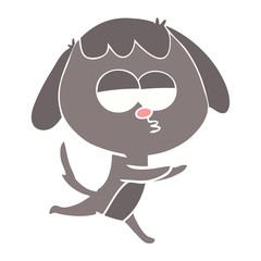 flat color style cartoon bored dog running