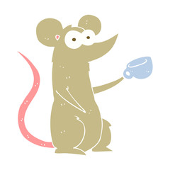 flat color illustration of a cartoon mouse with coffee cup