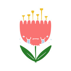 crying flat color style cartoon flower