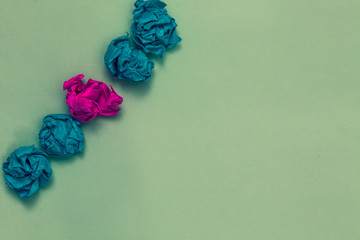 Design business concept Empty copy text for Web banners promotional material mock up template. Drawn blue and red words teal color paper lump mid pink on blue floor