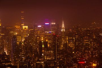 New York city skyline and skyscraper at night,Beautiful night view in Midtown Manhatton