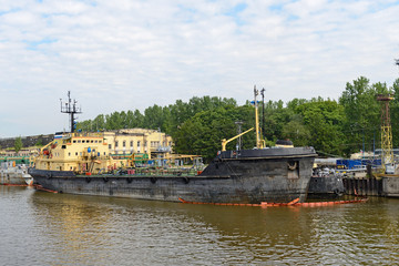 Bunker ship moored in port