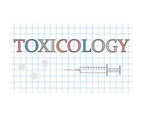 toxicology word on checkered paper sheet- vector illustration