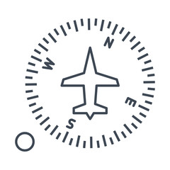 thin line icon airplane instrument, compass - obrazy, fototapety, plakaty