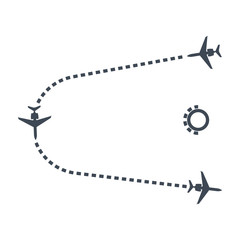 thin line icon airplane flying and track, aviation route