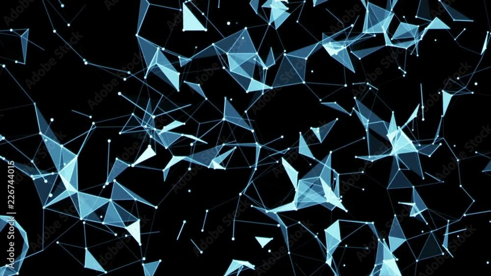 Poster blue triangulated space.technology network loop background.