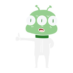 flat color style cartoon three eyed alien