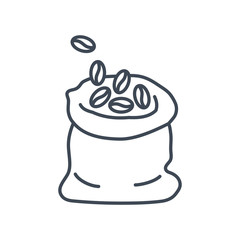 thin line icon filling bag, sack coffee beans