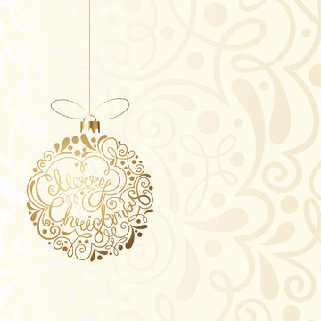 Merry Christmas ornate greeting card with Christmas ball.