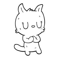 Obraz na płótnie Canvas line drawing cartoon happy cat