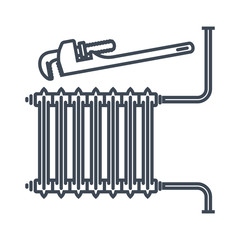 thin line icon central heating battery, radiator, pipe wrench
