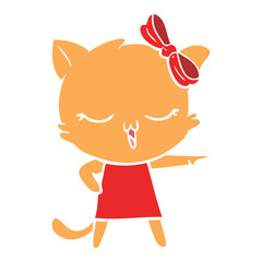 flat color style cartoon cat with bow on head