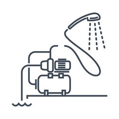vector thin line icon electric water pump, pipe, shower