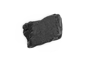 Coal chunk, piece isolated on white background, top view