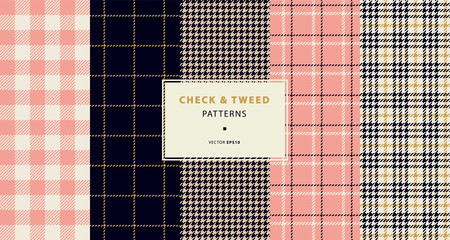 Check and tweed seamless patterns set - 226746448