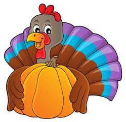 Turkey bird holding pumpkin theme 1
