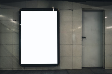 Light box display with white blank space for advertisement. Underground mock-up design. 
