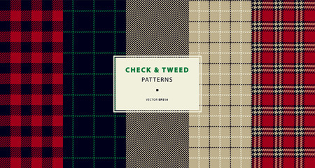 Check and tweed seamless patterns set - obrazy, fototapety, plakaty