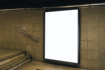 Underground light box display with blank space for advertisement. Indoor mock-up design. Horizontal