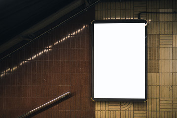 Underground light box display with blank space for advertisement. Mock-up design. Horizontal