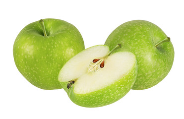 Fresh green apple isolated on white background with clipping path