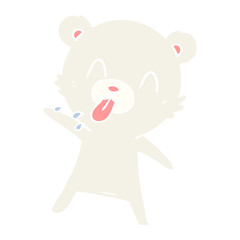 rude flat color style cartoon polar bear sticking out tongue