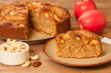 Homebaked Whole Wheat Flour Pie With Apples, Cinnamon, Cashew And Pecan Nuts.