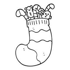 line drawing cartoon christmas stocking