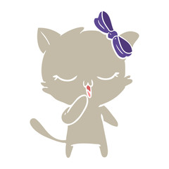 flat color style cartoon cat with bow on head