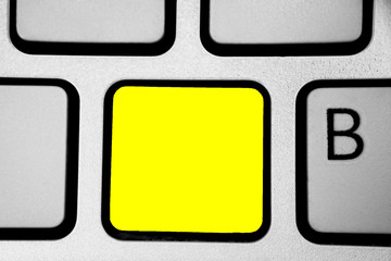 Design business concept Empty copy text for Web banners promotional material mock up template. Keyboard yellow key Intention create computer computing reflection document