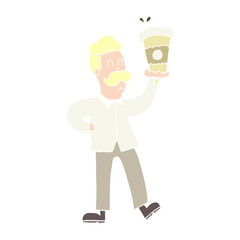flat color illustration of a cartoon man with coffee cups
