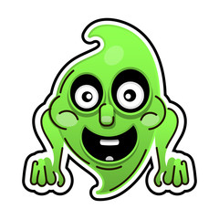 Funny cartoon Ghost on white background. Happy Halloween.