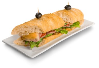 half of long baguette sandwich