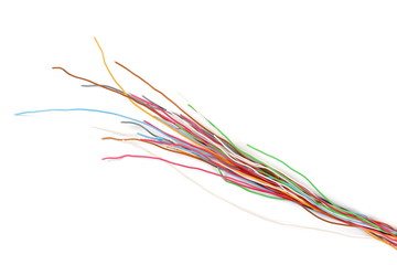 Colorful wires isolated on white background, top view