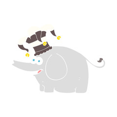 flat color illustration of a cartoon elephant wearing circus hat