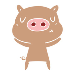flat color style cartoon content pig