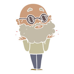 Obraz premium flat color style cartoon curious man with beard and sunglasses