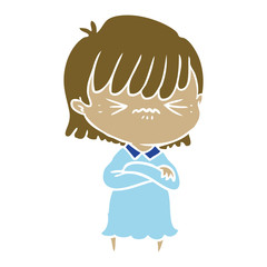 annoyed flat color style cartoon girl