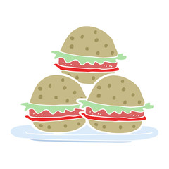flat color illustration of a cartoon plate of burgers