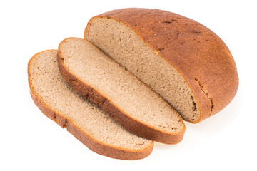 Fresh sliced rye bread loaf isolated on white background cutout.
