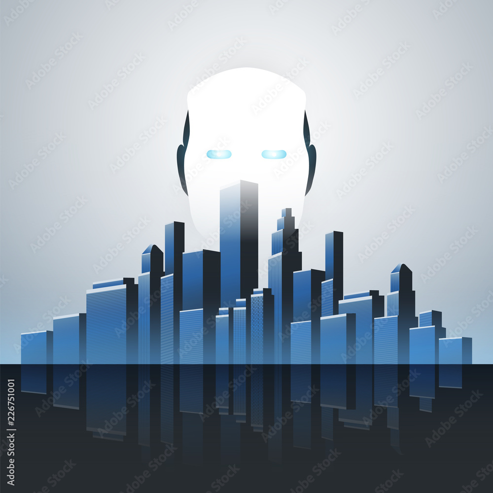 Poster smart city, automated digital control, deep learning, artificial intelligence and future technology 