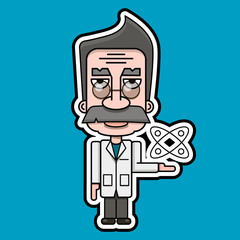 Old Scientist Icon Retro Cartoon Design Vector