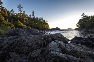 Early morning sunrise at Crystal Cove near Tofino on Vancouver Island, British Columbia, Canada