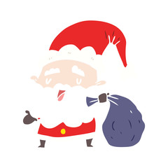 flat color style cartoon santa claus carrying sack of presents