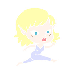 pretty flat color style cartoon elf girl running