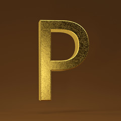 3D render Illustration. golden capital letter - P.